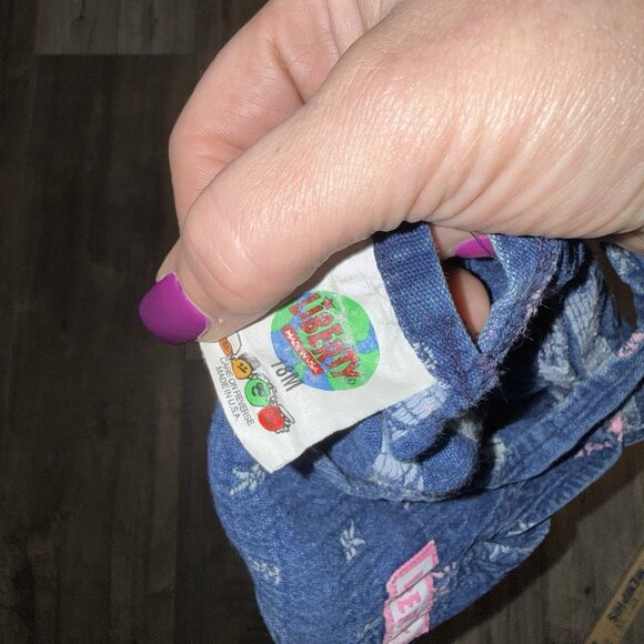 Vintage Liberty 100% Cotton Blue Denim Ribbon Bows Overalls Sz 18M - Picture 5 of 8